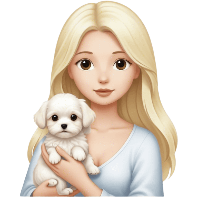 Blonde woman long hair with white maltese puppy emoji