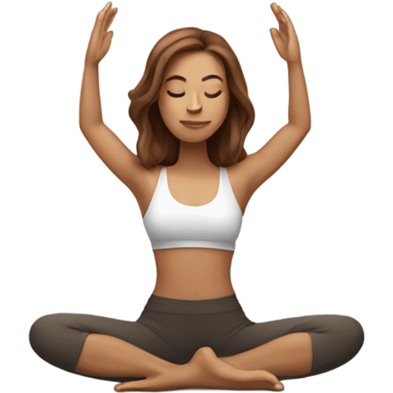 White woman with long brown hair in yoga position emoji