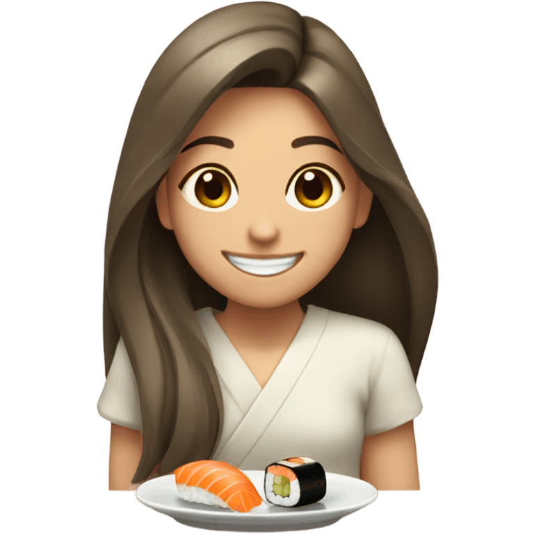 smiling girl with long hair eating sushi  emoji