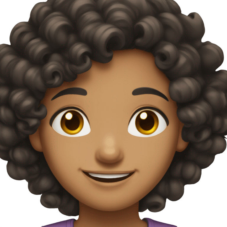 A brown-eyed girl with curly black hair is smiling emoji