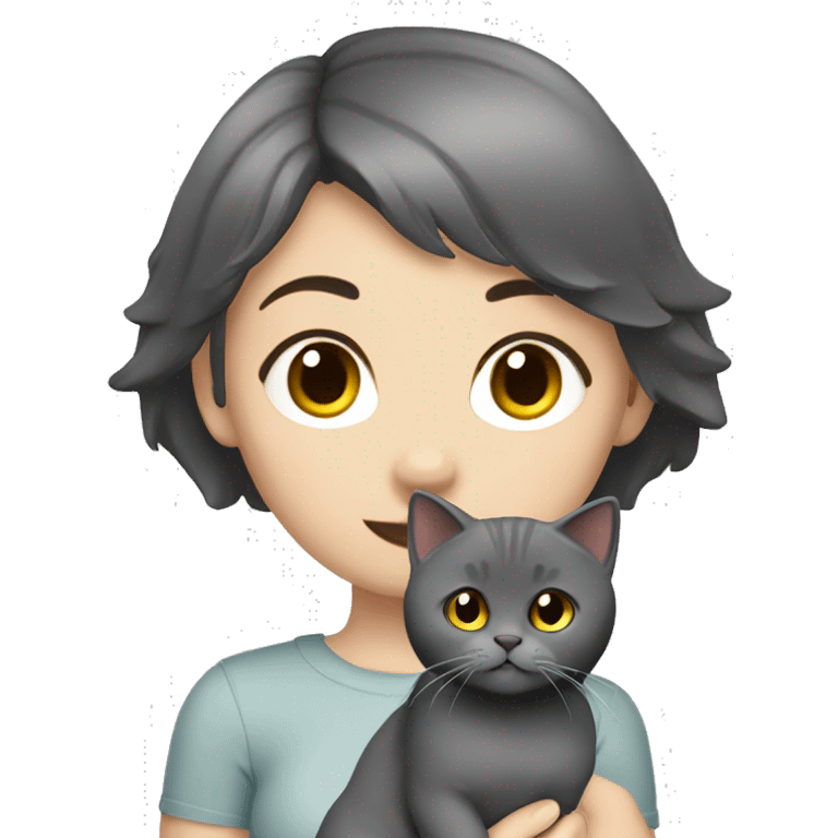 Dark haired girl with a grey short hair British cat emoji