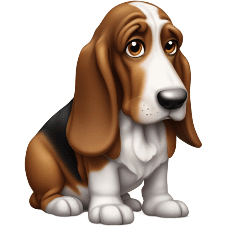 Old Basset hound with box of chocolates transforming into a puppy basset hound emoji