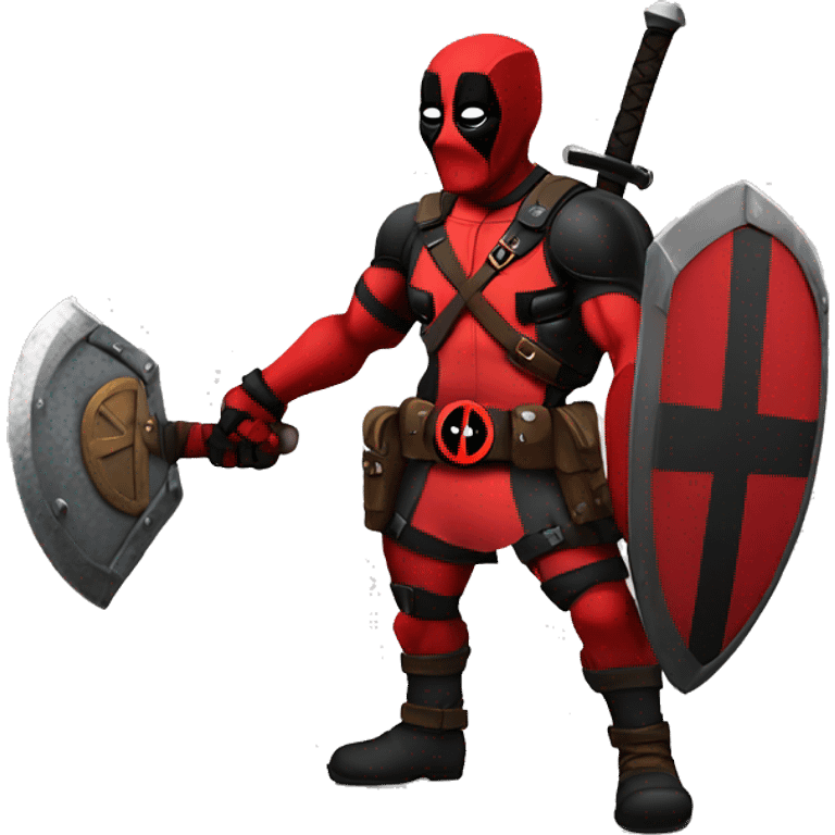 Deadpool holding Viking shield emoji