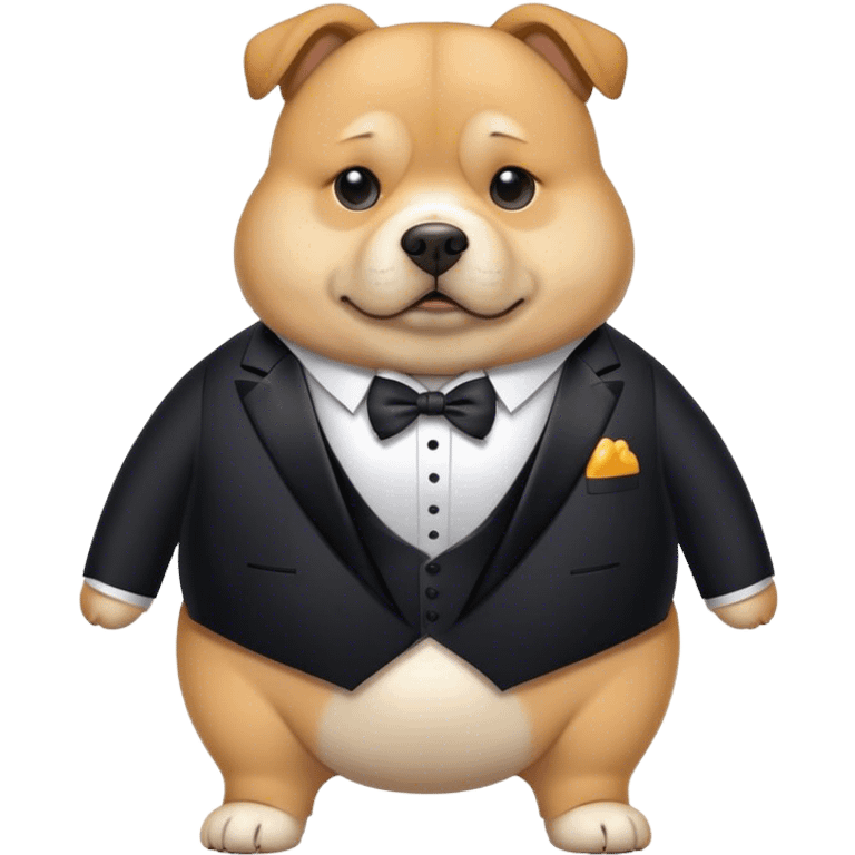 fat dog wearing a reflective tuxedo emoji