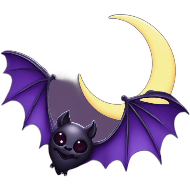 purple black vampire bat wings flying in front of large dripping crescent moon emoji