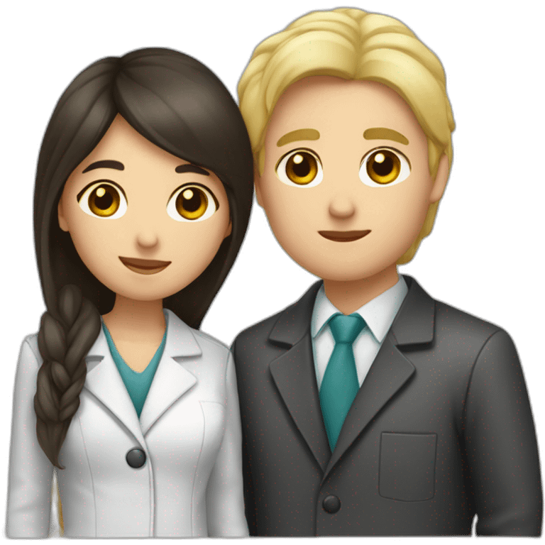 dark hair doctor girl kissing blond hair man with jacket emoji