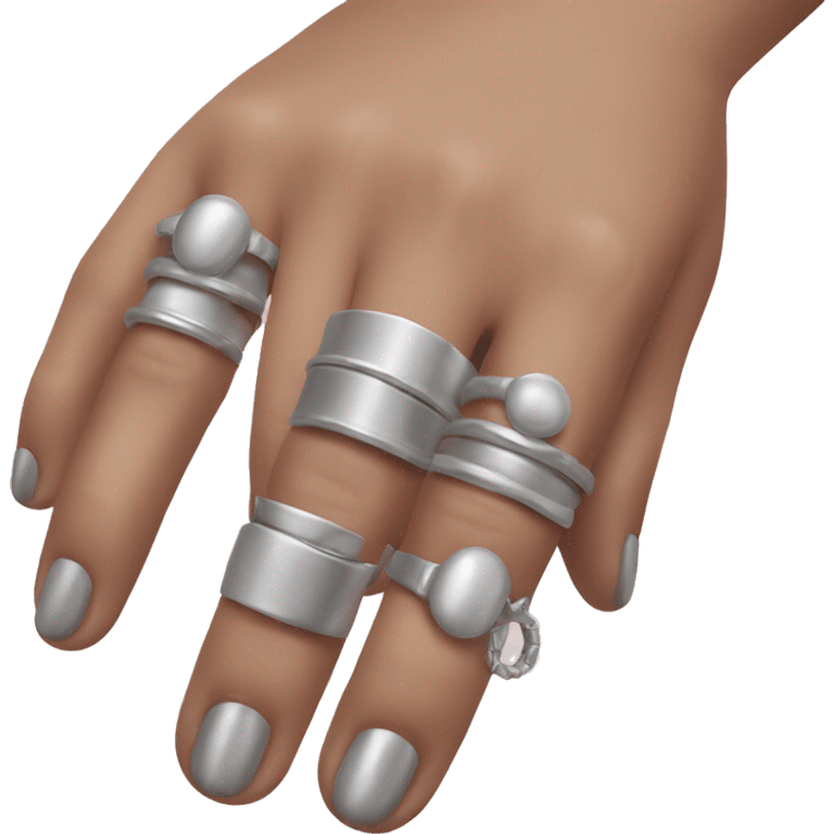 Hand with short nails, and chunky silver rings on them emoji