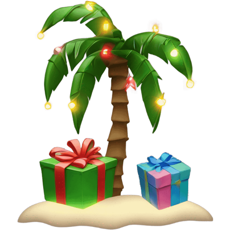 Palm tree with Christmas lights and presents emoji