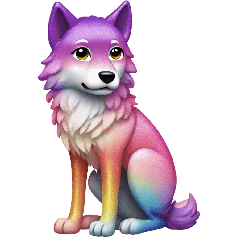 Pink rainbow ombre full body wolf with glitter  emoji