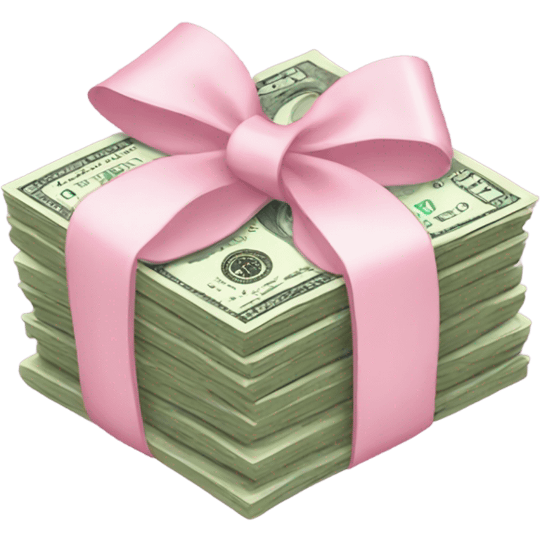 a stack of money with a light pink bow wrapped around it  emoji