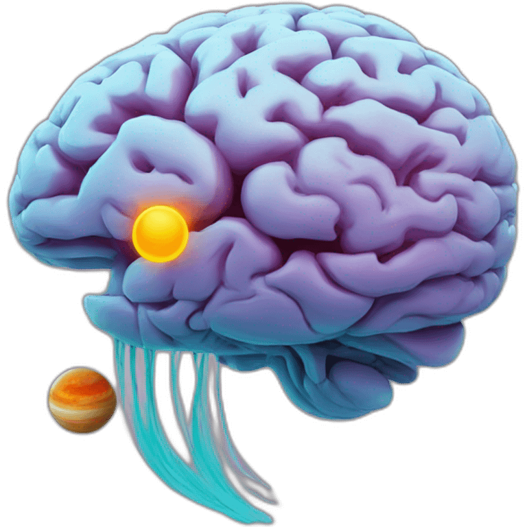 Brain seen from the side surrounded by saturn emoji