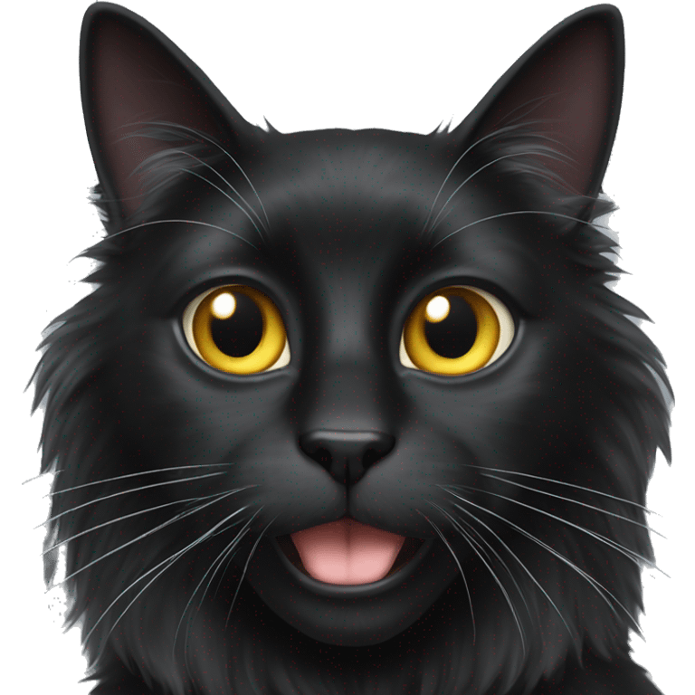 black cat domestic long-haired with white spot on the mouth emoji