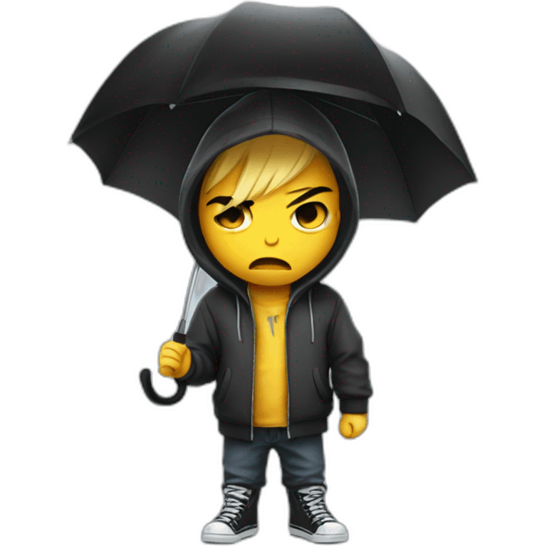 Angry emo kid in hoodie with umbrella emoji