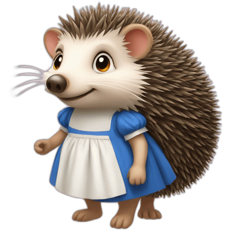 Hedgehog wearing dress of Alice from Alice in Wonderland emoji