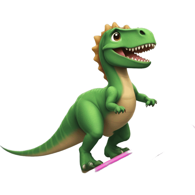 dinosaur, which is wearing a tutu, surfing on a surfboard emoji