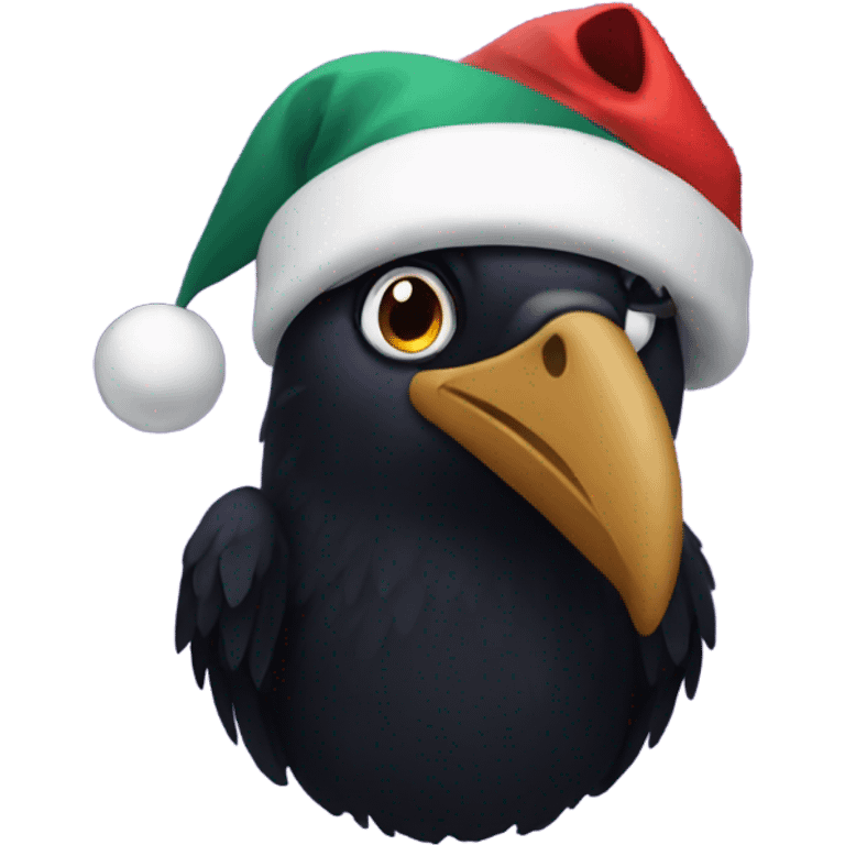 Raven wearing a Christmas hat emoji