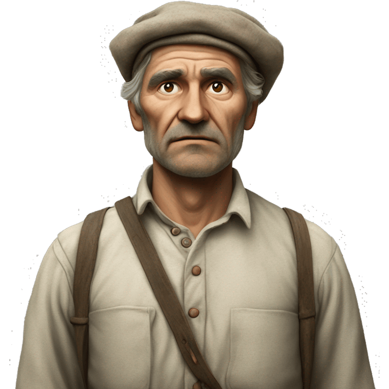 peasant in an old shirt during the 1917 revolution in russia photorealistic serious emoji