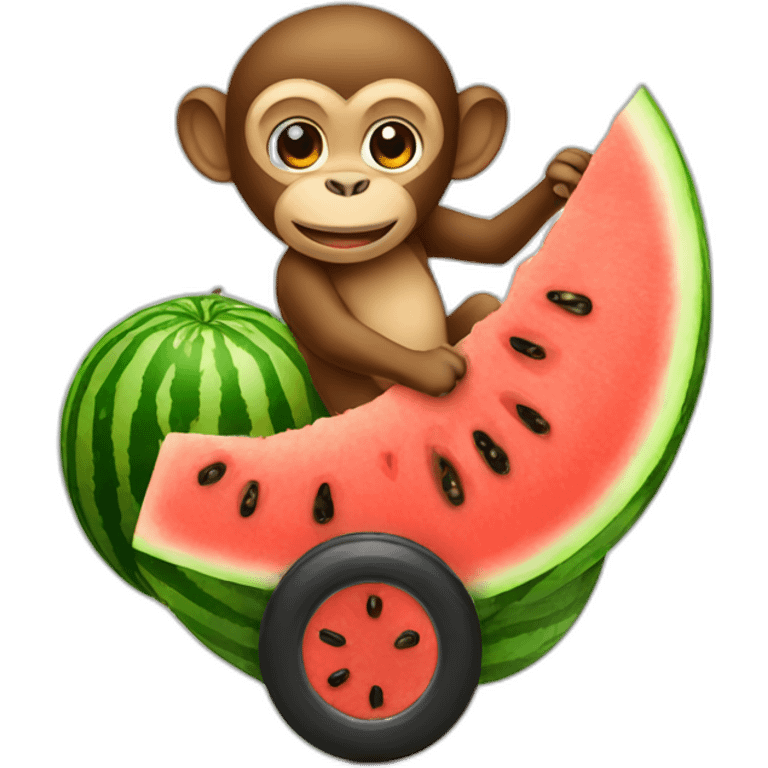 monkey driving a watermelon in arabic emoji