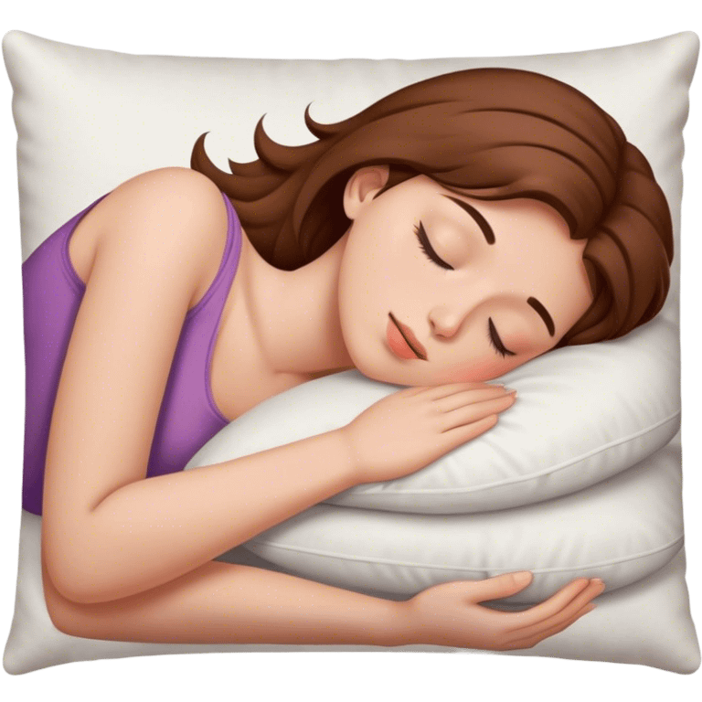 girl with brown hair lying on pillow sleeping, show her from the  neck up  emoji