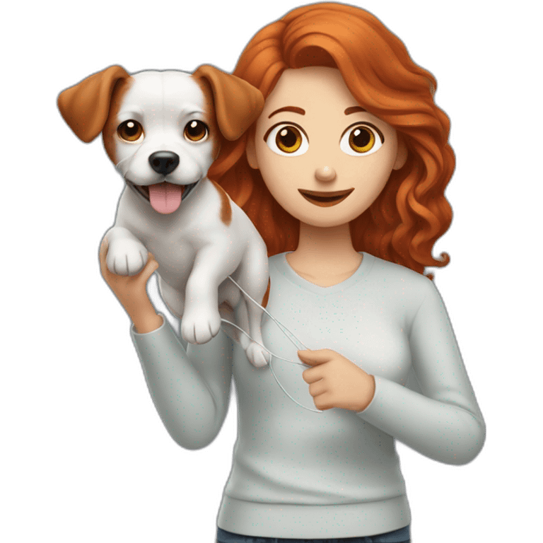 redhead woman holding wire hair dog emoji