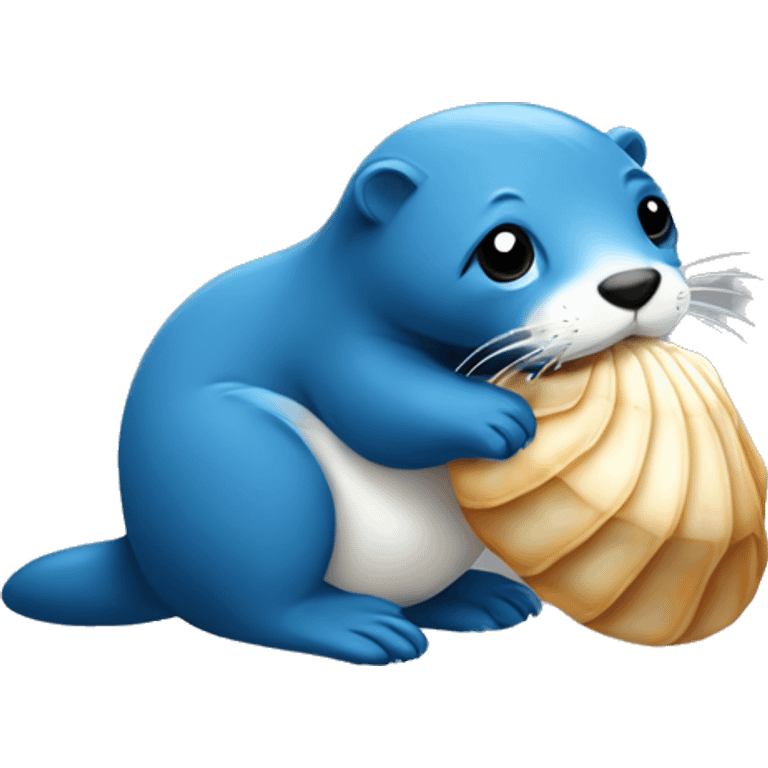 White line blue Otter holding seashell emoji