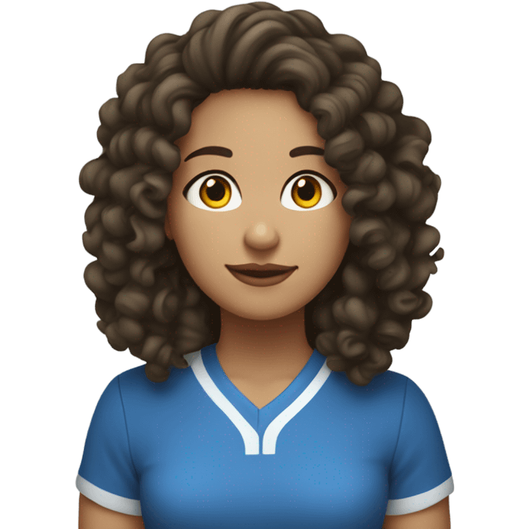 curly haired brunette girl wearing blue socks emoji