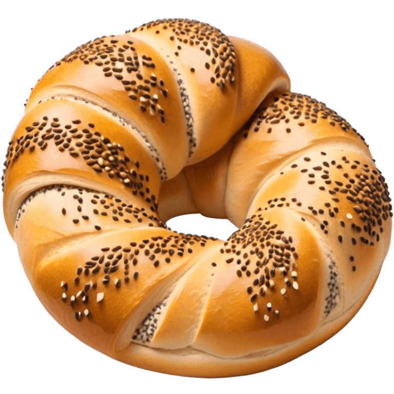 Cinematic Realistic Simit twisted Turkish bread in poppy seeds emoji