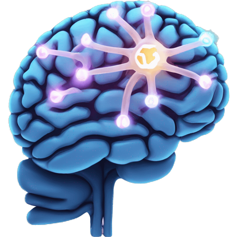 Brain with glowing neurons and computer chip on top emoji