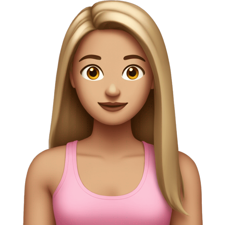 tan white girl with long brown pin straight hair wearing a pink tank top emoji