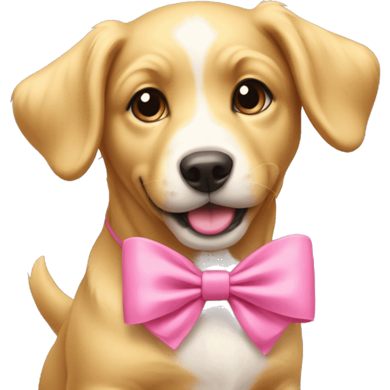 golden puppy with pink bow on top emoji