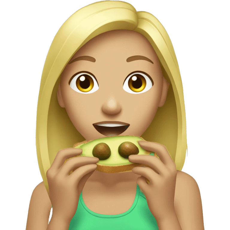 Blonde girl eating an avocado toast post run emoji