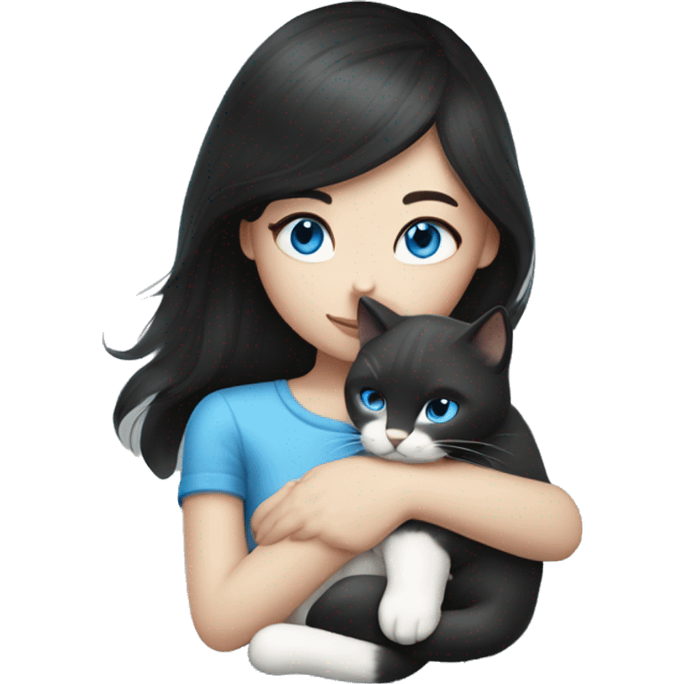 Fair skin girl dark hair hug white cat with blue eyes  emoji