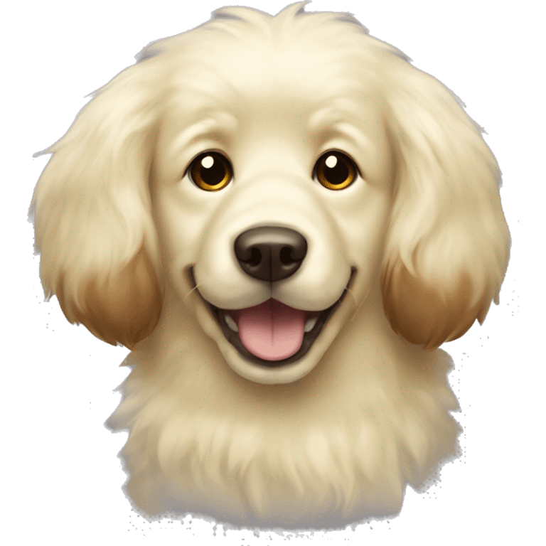 Fluffy light yellow dog with big dark brown ears and nose emoji