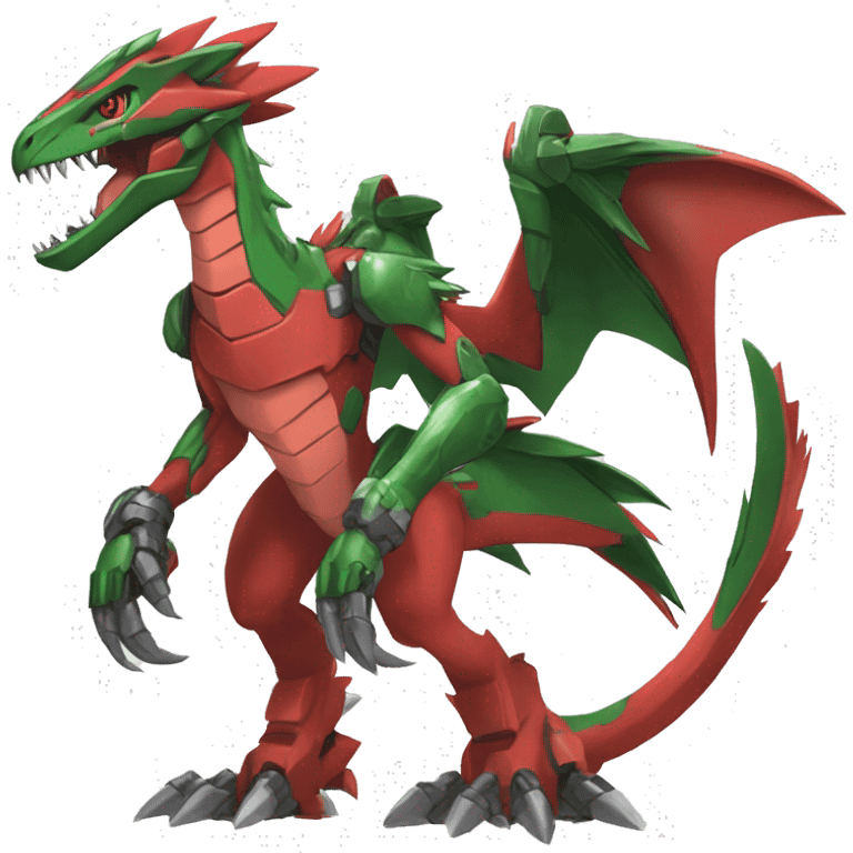  Cool Edgy Green Red Digimon-Fakemon-Guilmon-Velociraptor-Dragon-Mecha full body emoji