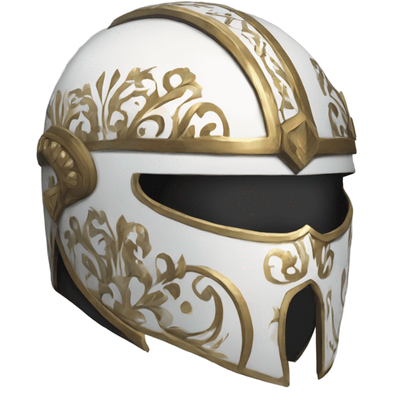 ornate full-face closed armet helmet intricate white inlays emoji