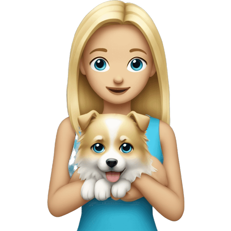 Blonde girl blue eyes holding spitz  emoji