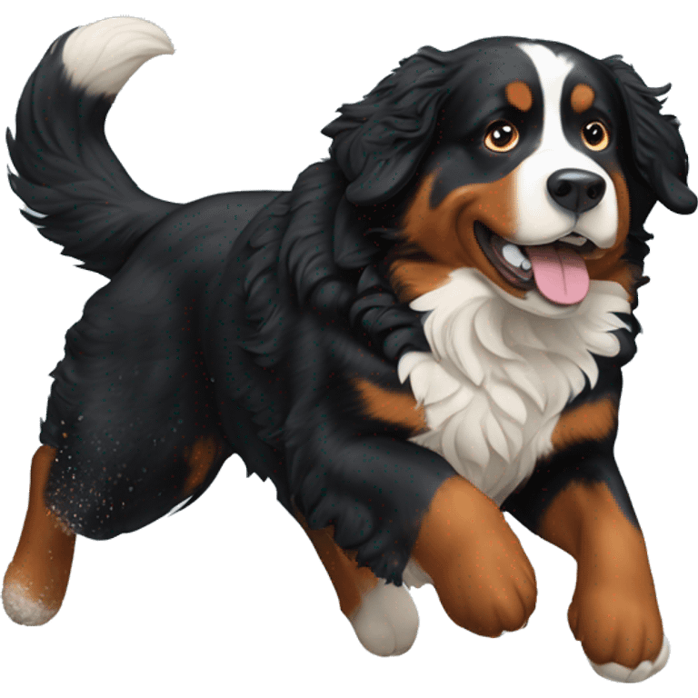 Bernese mountain dog running through the snow  emoji