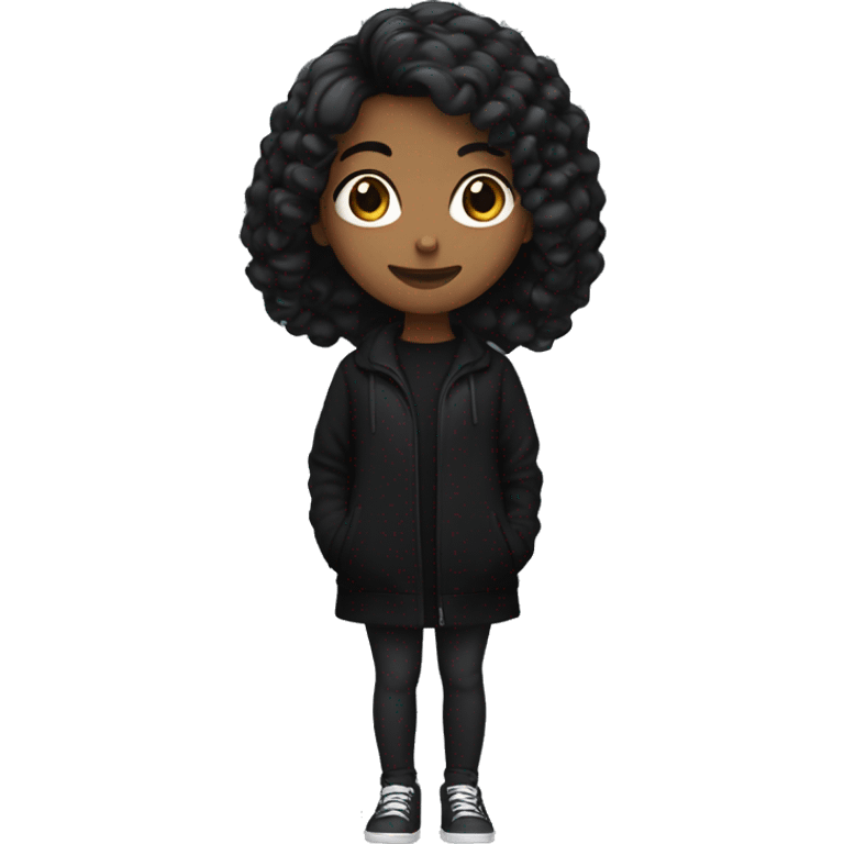 A girl with black blow out hair wearing black clothes  emoji