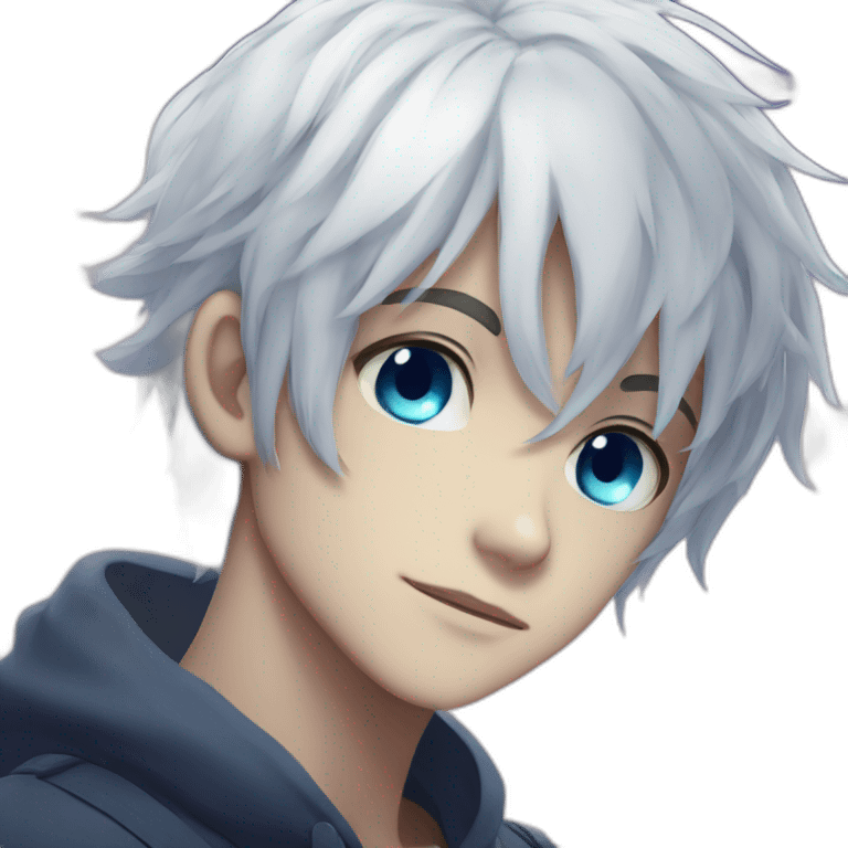 young anime boy with white hair and blue sparle eyes emoji