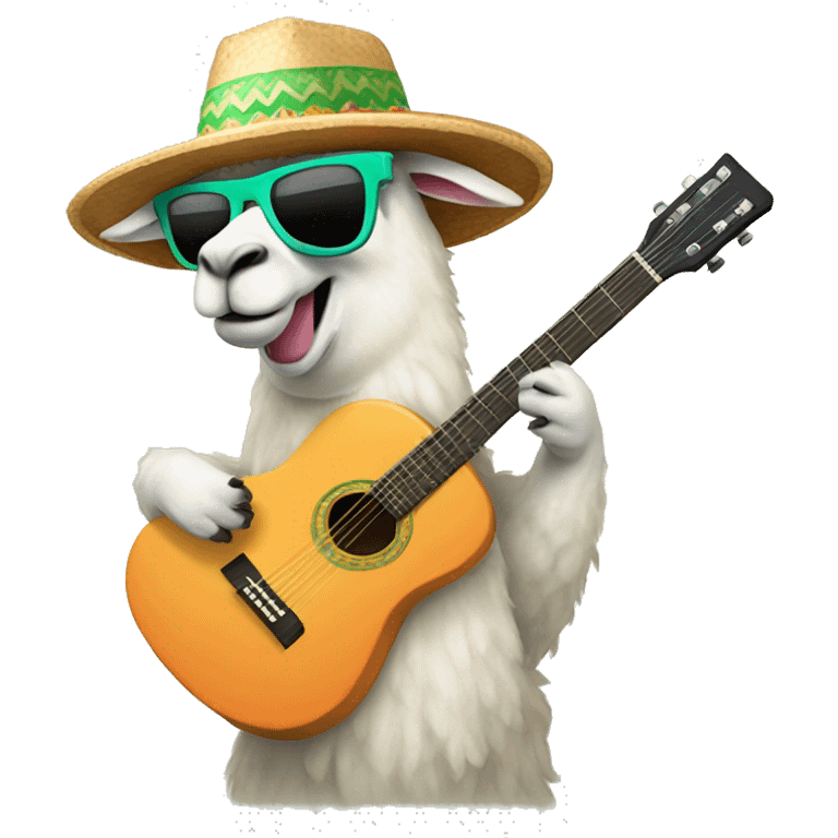 llama with sunglasses and  melon hat playing guitar emoji