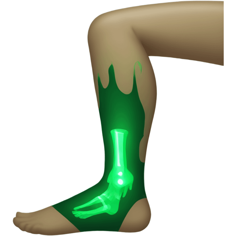 A leg in a cast glowing green from radiation  emoji