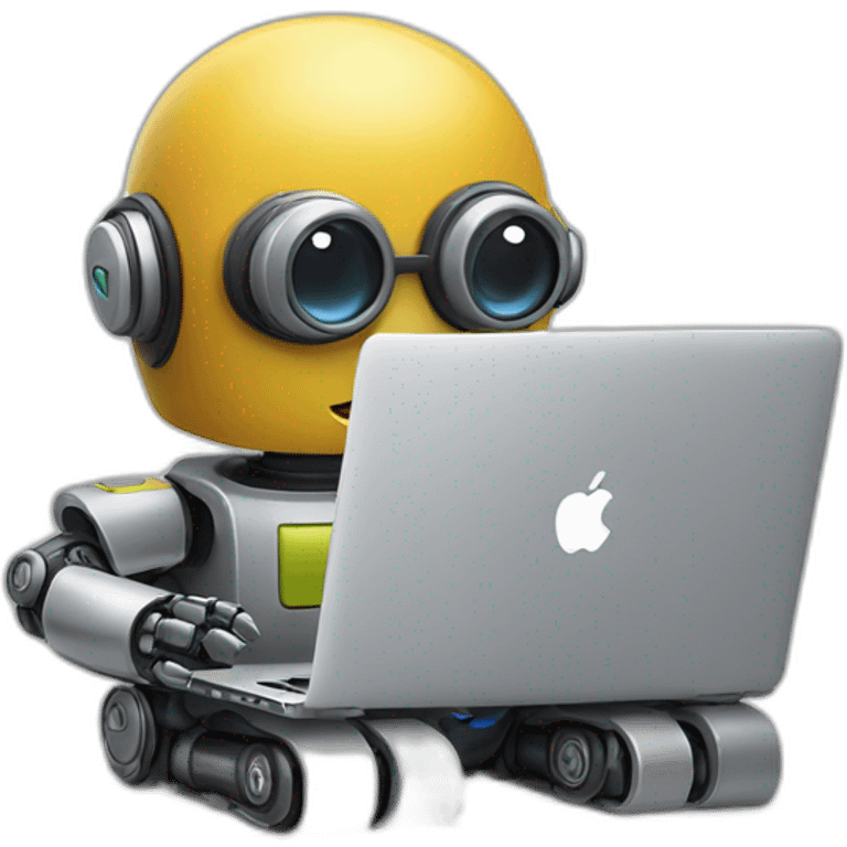 A cute little geeky robot typing on a MacBook Pro  emoji