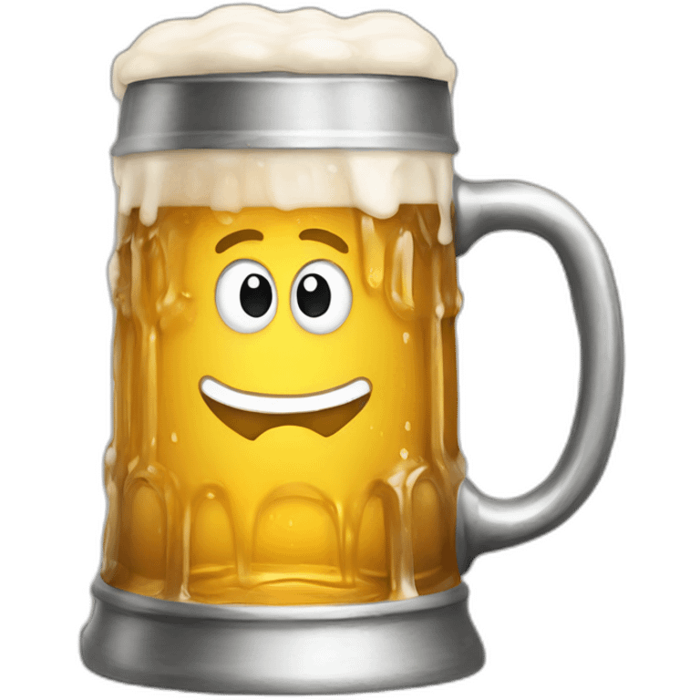 A beer stein with a timid-looking face drawn on it, being filled with beer. emoji