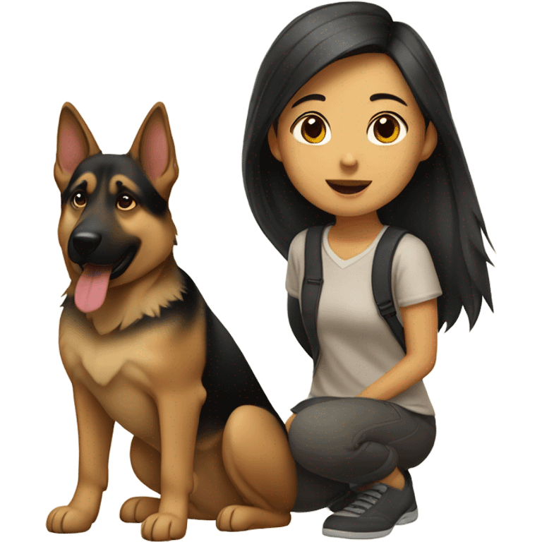 Asian girl with German Shepard  emoji