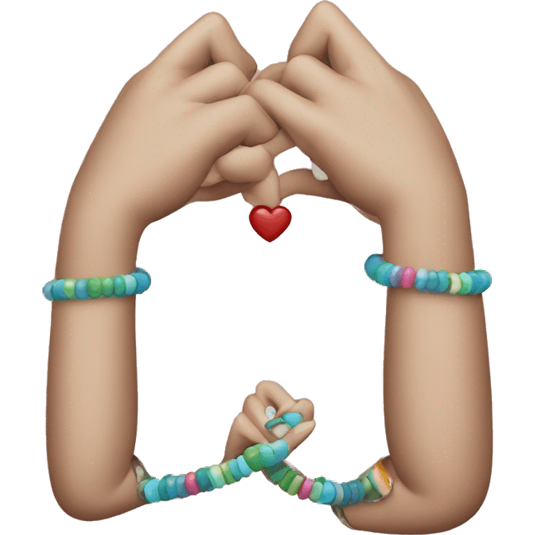 Heart hand wearing beaded bracelets emoji