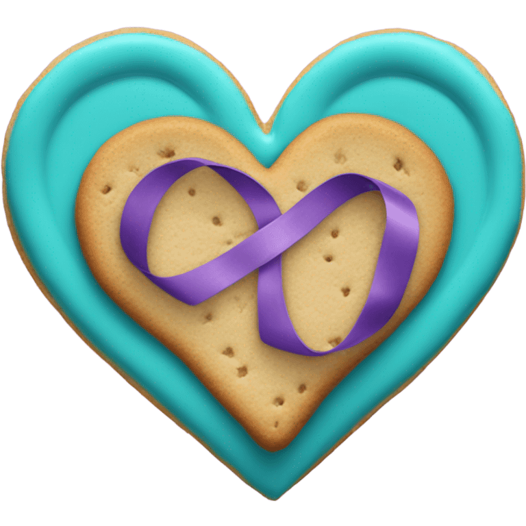 Purple and teal Suicide awareness ribbon on heart cookie emoji