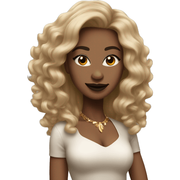 light skin woman with brown lipstick and big straight hair dancing  emoji