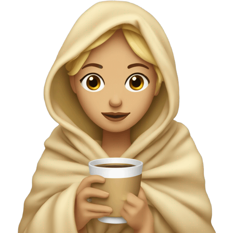 blonde girl inside a blanket sipping coffee eyes closed emoji