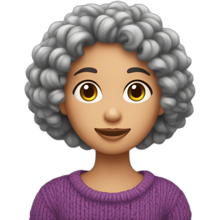 girl with curly black hair knitting emoji