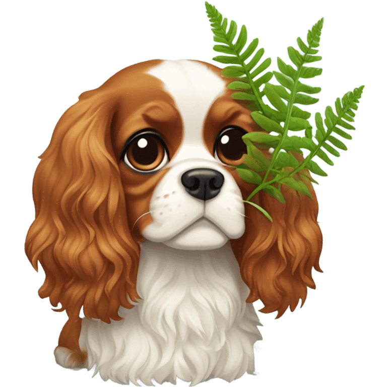 Cavalier dog with fern plant emoji